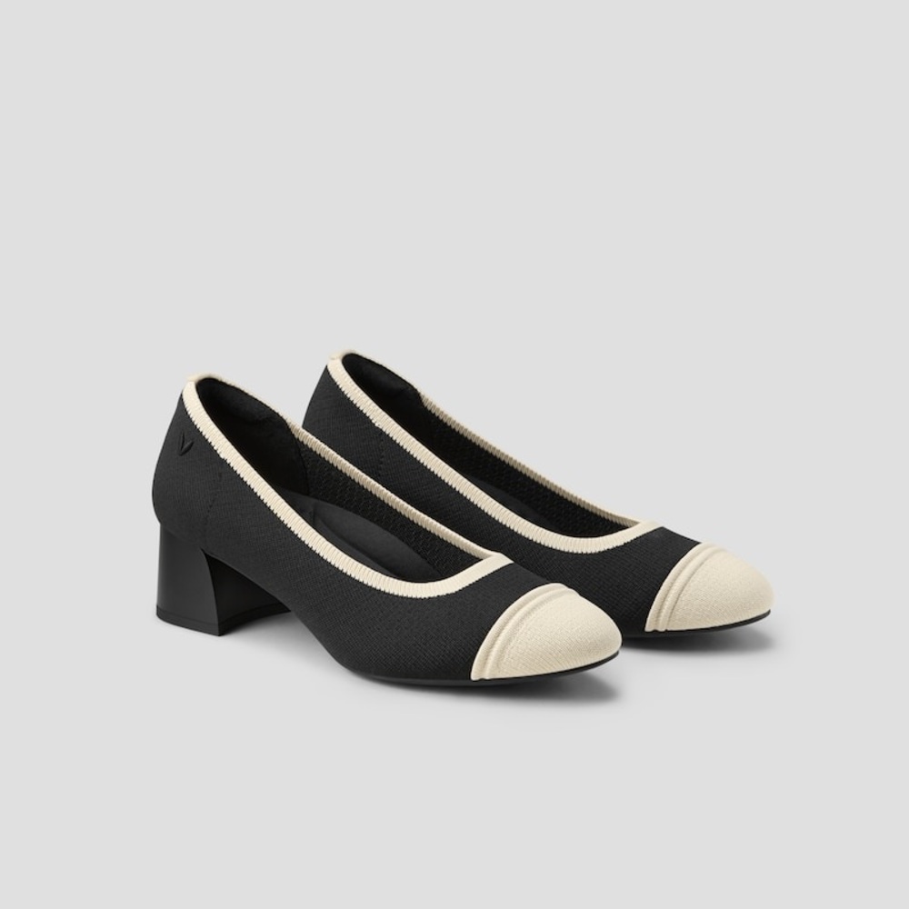 VIVAIA Black and White Julie Pro Almond-Toe Chunky Block Heels Size EU 37 US 6.5